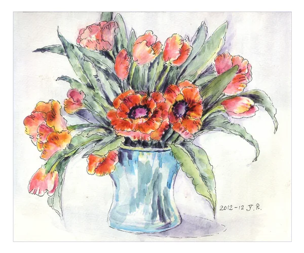 Orginal watercolor flowers — Stock Photo, Image