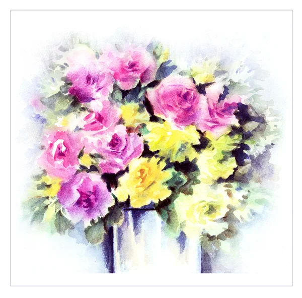 Orginal watercolor flowers painting — Stock Photo, Image