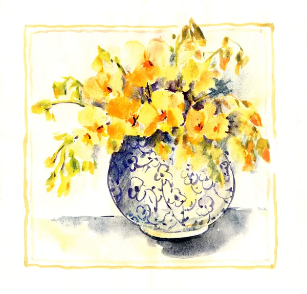 Originální akvarel květiny malování — Stock fotografie