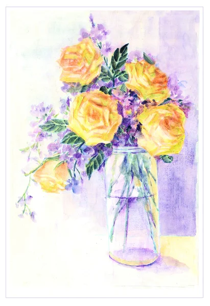 Originální akvarel květiny — Stock fotografie