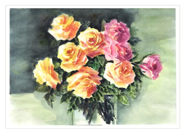 Orginal watercolor flowers painting — Stock Photo, Image