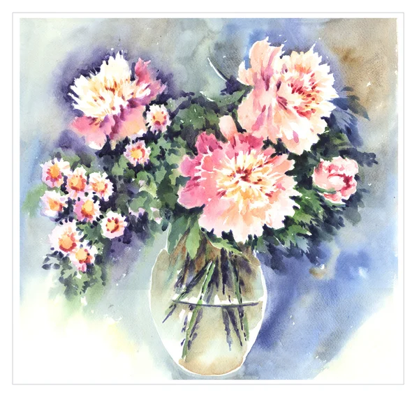 Orginal λουλούδι ακουαρέλα ζωγραφική — Φωτογραφία Αρχείου