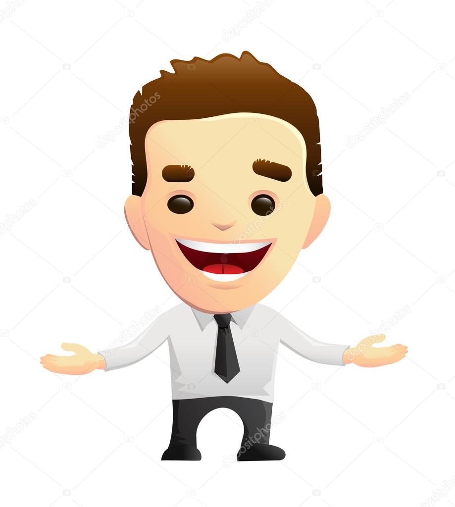 Smiling Businessman Character With Open Arms