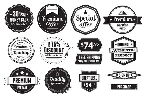 Retro vektör vintage mühürler, Etiketler, pullar ve düğmeler