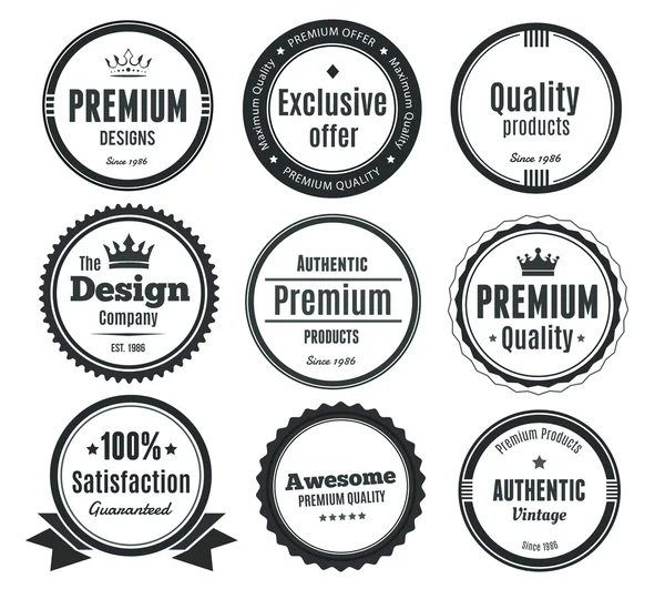 Nine Scalable Vintage Badges Vector Graphics