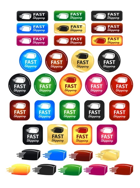 Fast Shipping Box Icons And Buttons Stock Vector