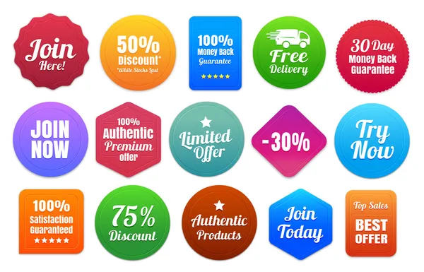 15 Colorful Ecommerce Badges — Stock Vector