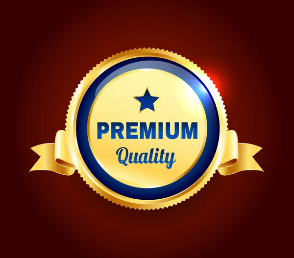 Golden Premium Quality Badge — Stock Vector