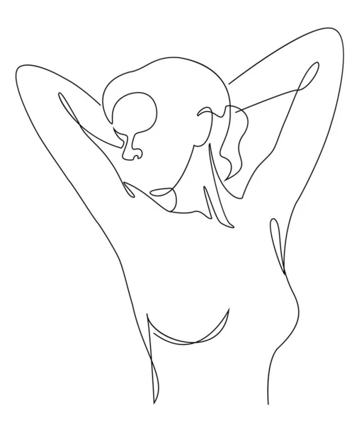 Modern tek satırlı bir kızın siluetleri. Devamlı kadın çizimi, ev dekorasyonu için estetik taslak posterler, duvar resimleri, çıkartmalar, logolar. Vektör illüstrasyonu.