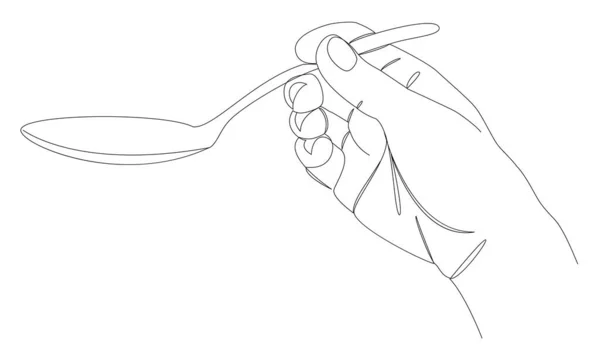 Silhuetas Mão Homem Segurando Uma Colher Estilo Moderno Uma Linha — Fotografia de Stock