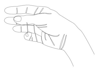 Bir adamın elinin siluetleri modern tek sıra şeklinde. Devamlı çizgi çizimi, ev dekorasyonu için estetik taslak posterler, duvar resimleri, çıkartmalar, logolar. Vektör illüstrasyonu.