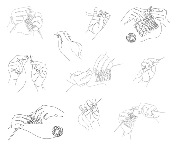 用线编织 用针缝纫 男人的手 女人的现代流行风格与一条线 标志的轮廓 矢量图集 基本Rgb — 图库照片
