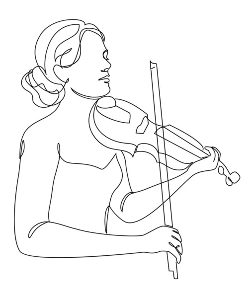 Silhueta Uma Mulher Bonita Com Violino Estilo Linha Contínua Moderna — Fotografia de Stock