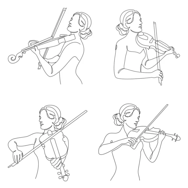 一个有着现代连续线条风格小提琴的女人的轮廓 小提琴手连续线条绘图 装饰美观轮廓 矢量图集 — 图库照片