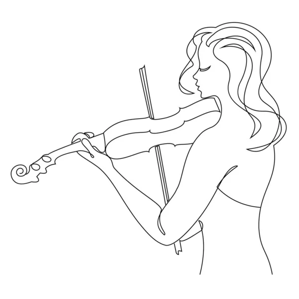一个有着现代连续线条风格小提琴的漂亮女人的轮廓 小提琴手 连续线条绘图 装饰美观轮廓 矢量说明 — 图库照片