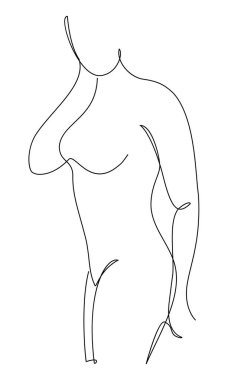 Modern tek satırlı bir kızın siluetleri. Devamlı kadın çizimi, ev dekorasyonu için estetik taslak posterler, duvar resimleri, çıkartmalar, logolar. Vektör illüstrasyonu.