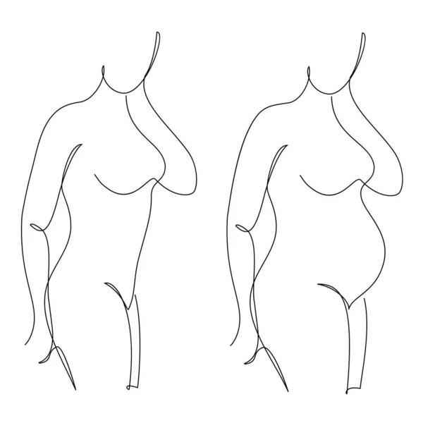 Silhuetter Smal Flicka Figur Modern Enda Linje Stil Kvinnan Gravid — Stockfoto