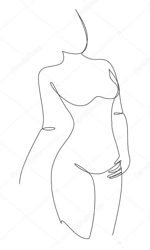 Silhouettes of a girl in a modern one line style. Continuous lady line drawing, aesthetic outline for home decor, posters, wall art, stickers, logo. Vector illustration.
