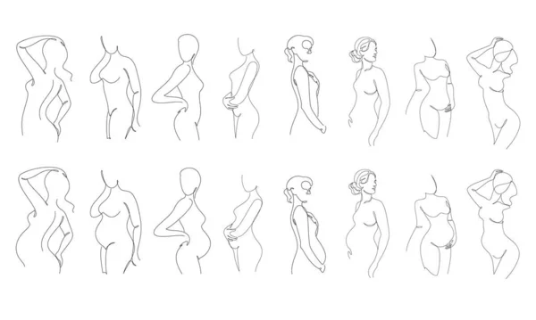 Collection Slim Girl Silhouettes Modern Single Line Style Woman Pregnant — Stock Photo, Image