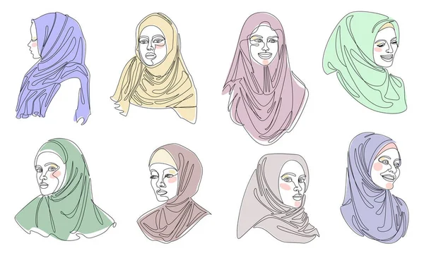 Collection Girl Head Silhouettes Lady Hijab Scarf Arabic Muslim Headdress — Stock Fotó