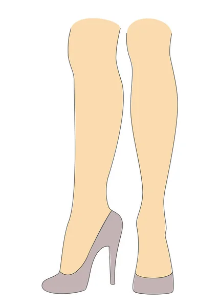 Silhouettes of female legs. Girl in high heels. Lady is standing, suitable for sticker, logo. Well-groomed legs, beautiful silky skin. Vector illustration.