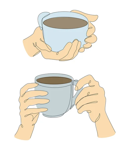 Collection Silhouette Human Hands Cup Coffee Tea Modern Single Line — Stock Photo, Image