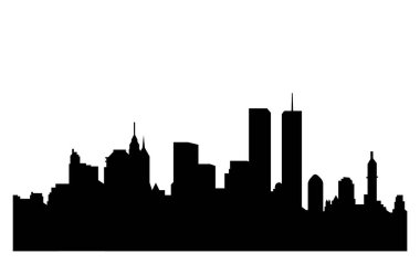 Beyaz arka planda 911 'den önce New York şehrinin siluetinin görsel bir çizimi..