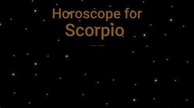 Akrep burcunun 4k animasyon videosu, hareket eden bir yıldız alanıyla ilgili siyah arkaplanı ve logosu gösteriyor..