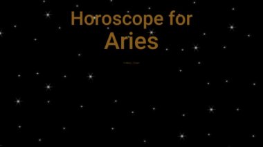 Aries burcunun 4k animasyon videosu, hareket eden bir yıldız alanı ile ilgili ve siyah arkaplan üzerindeki logoyu gösteriyor..