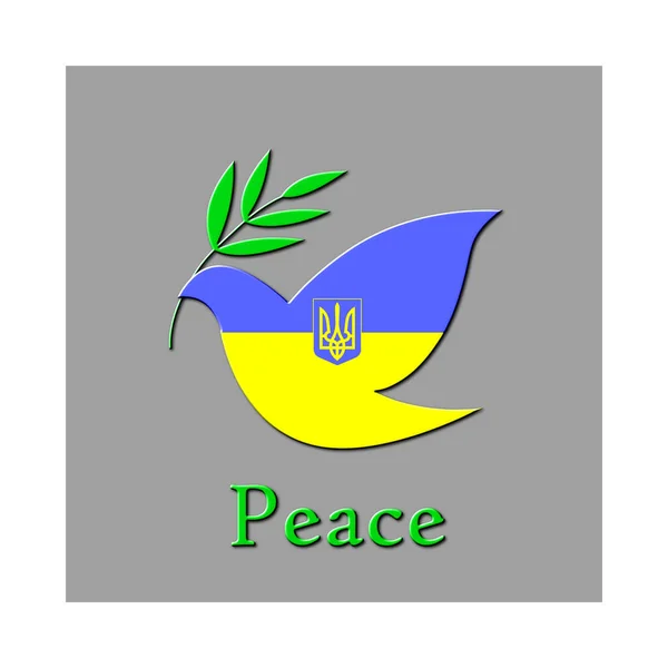 Изображение Голубя Мира Цветах Флага Украины Гербом Оливковой Ветвью Текстом — стоковое фото
