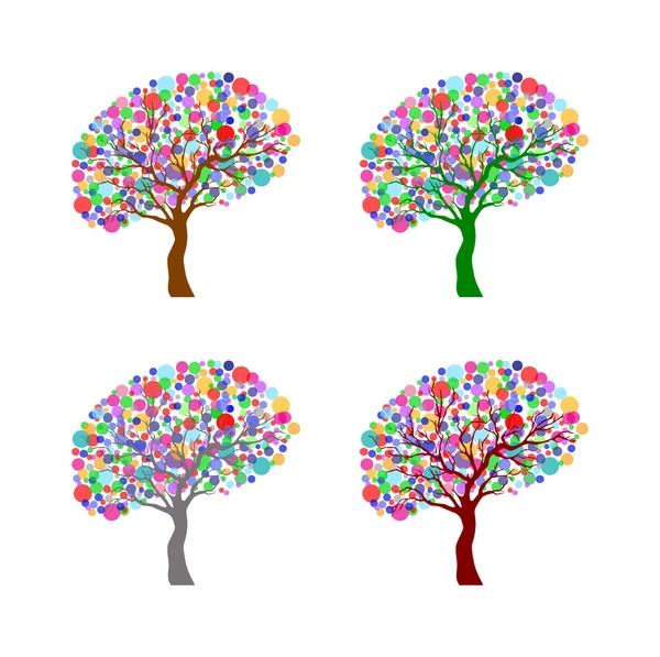 Set Flat Trees Colourful Overlapping Circles Each Tree Different Colour — Stock Photo, Image