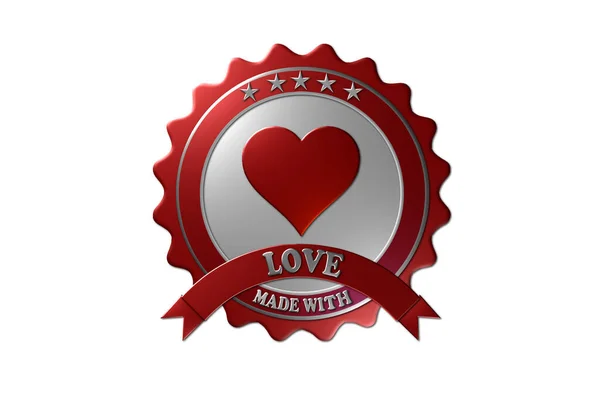 5 platin yıldızlı bir kırmızı metal mühür ve parşömenin üç boyutlu bir çizimi ve beyaz bir arkaplanda izole edilmiş kırmızı bir kalple platin bir 