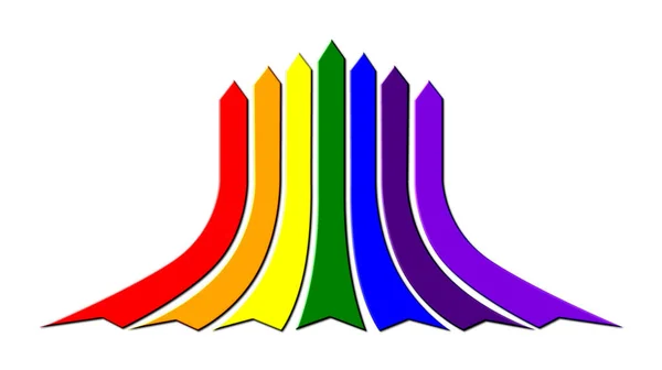 Flat Seven Colour Rainbow Coloured Arrow Pattern Indicating Movement Back — Photo