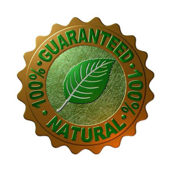 Rendered Illustration Metallic Gold Green Seal Text Guarantee 100 Natural — Stock Photo, Image