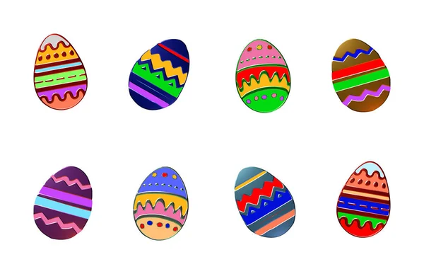 Set Rendered Colourful Easter Eggs Metallic Finishes Different Colours Isolated — стоковое фото