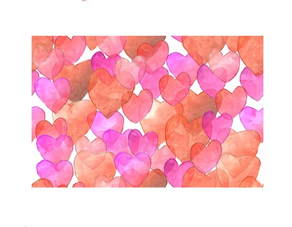  Düz, sanatsal bir tasarım suluboya aşk deseni. Pembe tonlarda farklı kalpler içeriyor..