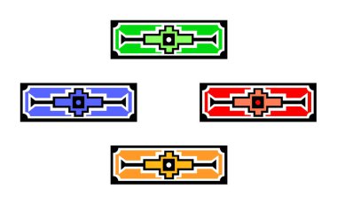 Beyaz arka planda izole edilmiş 4 renkli düz Afrikalı geleneksel Matabele kalıpları (1 numara)..