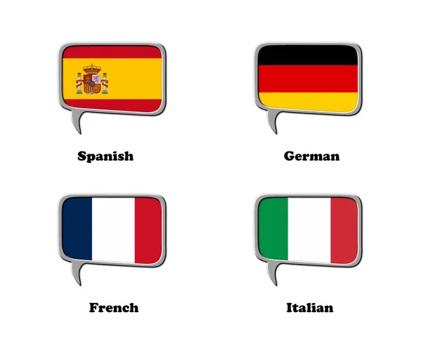 Rendered Illustration Consisting Square Speech Bubbles Country Flag Associated Language — Stock Photo, Image