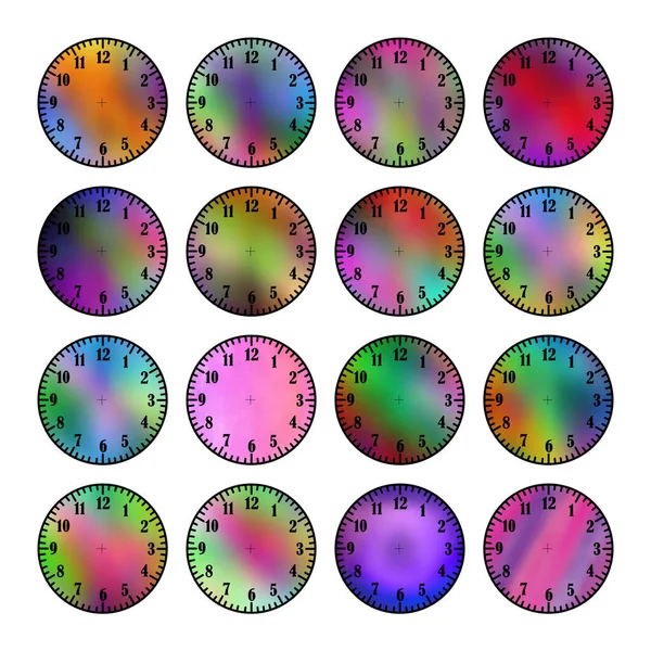 Conjunto Rostos Relógio Ilustração Renderizada Com Diferentes Fundos Coloridos Isolados — Fotografia de Stock
