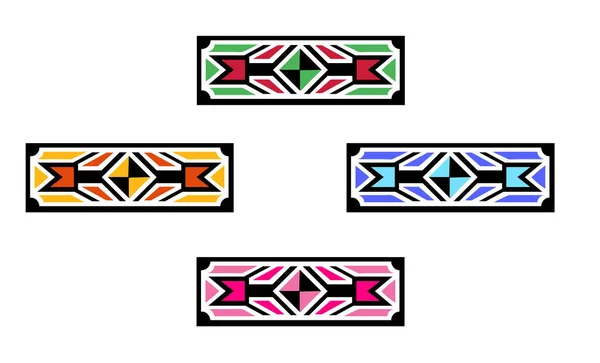 Set Colourful Flat African Traditional Cultural Matabele Patterns Number Isolated — Stockfoto
