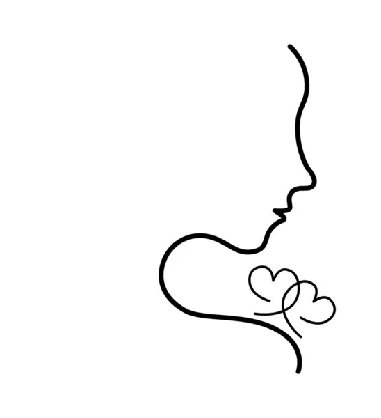 Line Drawing Female Face Silhouette Two Intersecting Hearts Copy Space — Foto Stock