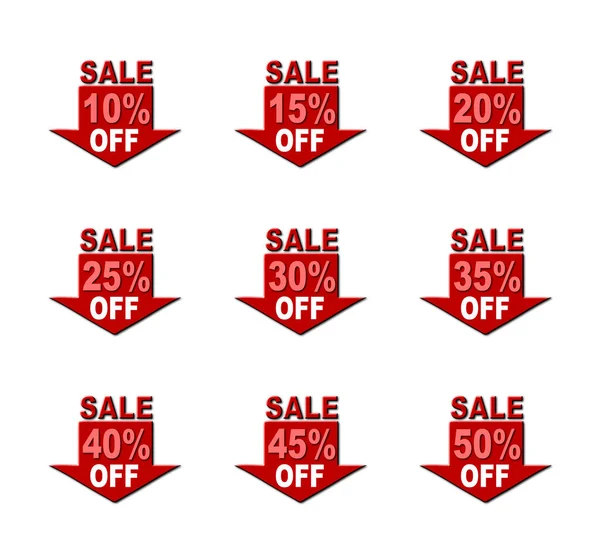 Set Rendered Illustrations Colourful Labels Offering Range Different Discounts Isolated — Stock Photo, Image
