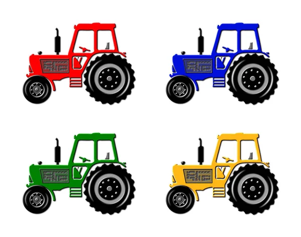 Set Rendered Illustrations Farm Tractor Different Colours Isolated White Background — Stok fotoğraf