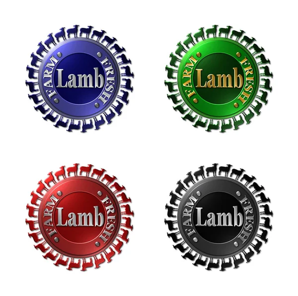 Set Rendered Illustrations Metallic Textured Seals Farm Fresh Sheep Lamb — Stok Foto