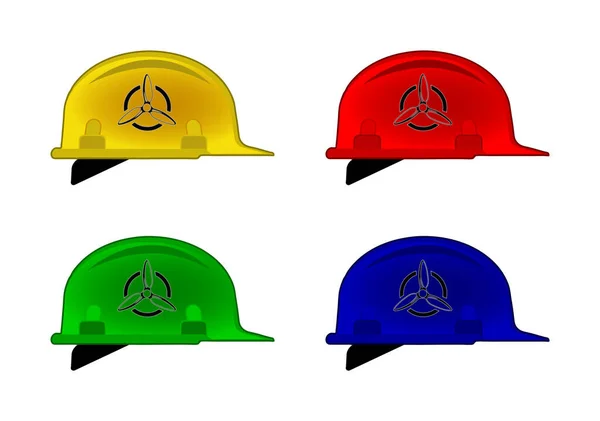 Набор Плоских Шлемов Безопасности Логотипами Аэронавтики Белом Фоне — стоковое фото