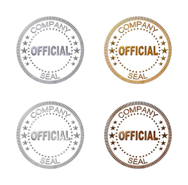 Set Rendered Illustrations Official Company Seals Metallic Platinum Gold Silver — 图库照片