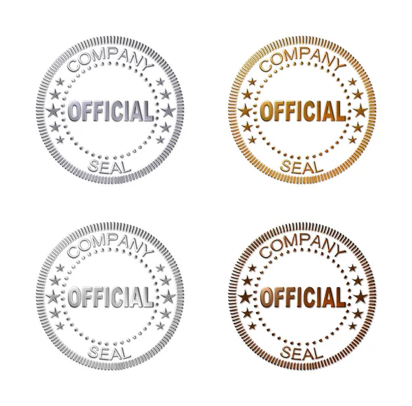 Set Rendered Illustrations Official Company Seals Metallic Platinum Gold Silver — Fotografia de Stock