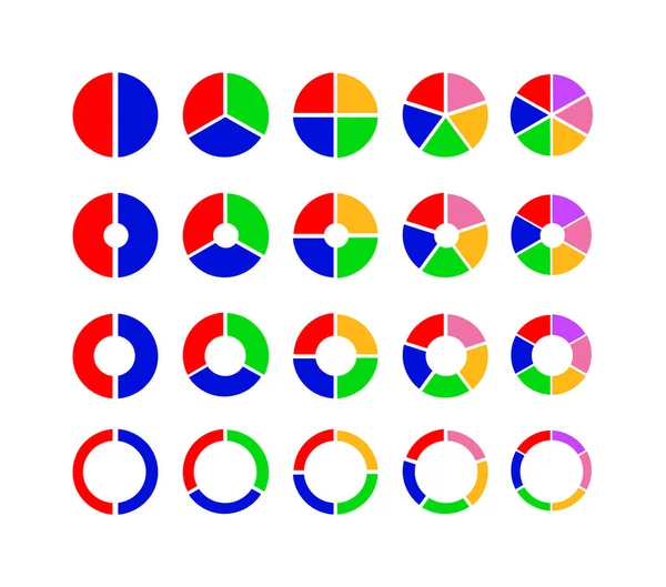 Taartdiagram Set Van Kleurrijke Platte Cirkeldiagrammen Bestaande Uit Respectievelijk Secties — Stockfoto