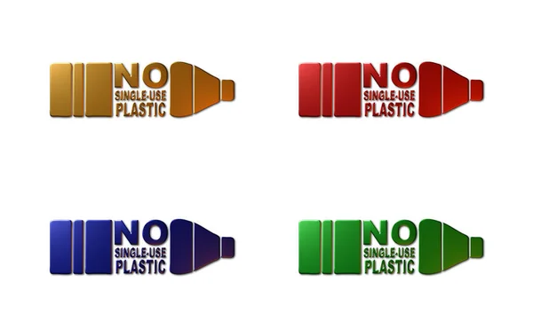 Набор Трехмерные Иллюстрации Знака Бутылки Словами Single Use Plastic Золотой — стоковое фото