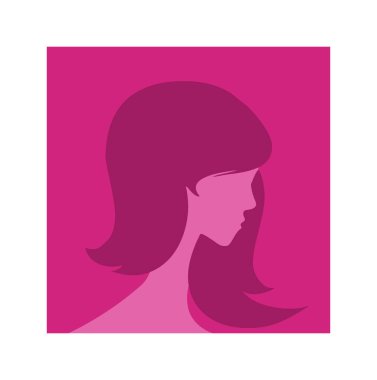 Beyaz arka planda izole edilmiş pembe tonlarda geleneksel saç stili olan genç bir kızın yan siluetinin düz bir çizimi..